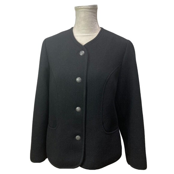 Womens Tirol Austria Jacket Trachten Loden Walk  100% Wool Black‎ Linded Size L - Picture 1 of 11